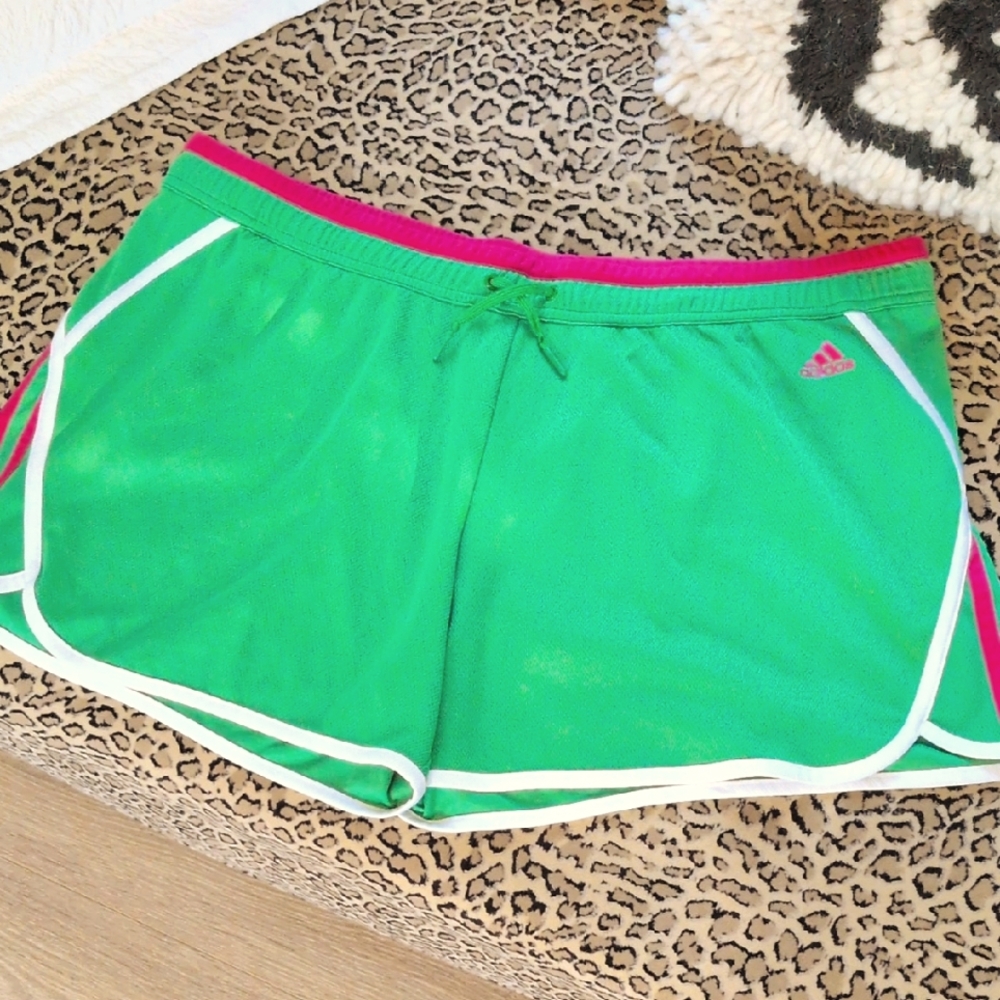 XL Adidas Green and Pink Athletic Shorts Lightweight Moisture-Wicking
